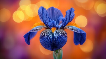 Wall Mural - Blue Iris with Orange Accents Close-up of floral detail with bokeh background