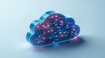Digital cloud network, data transfer, glowing, abstract background, technology concept