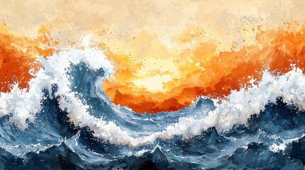 Poster - Ocean waves crashing at sunset