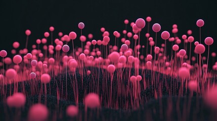 Wall Mural - pink glowing spheres, dark background, abstract art, science fiction design