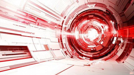 Wall Mural - red futuristic tunnel, light speed travel, abstract background, tech concept