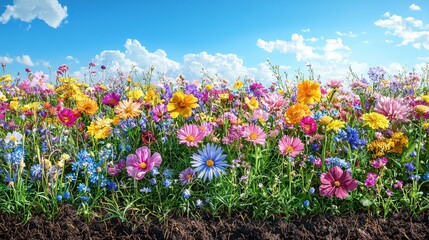 Wall Mural - Colorful wildflowers bloom under a sunny sky