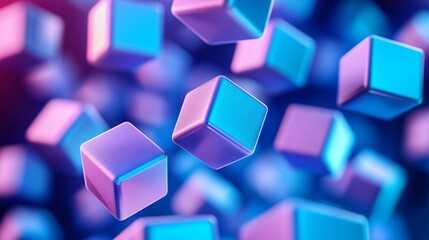 Wall Mural - floating cubes, vibrant colors, abstract background, tech concept