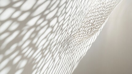 Abstract background with the shadow of a net on a white wall, with light and soft tones, in a minimalistic style, focusing on texture and shape, with clear edges for text or product display,