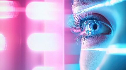 Wall Mural - Futuristic Eye Close-up with Neon Lights