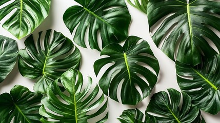 Wall Mural - Lush tropical leaves on white background