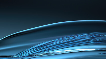Wall Mural - modern art elegant modern 3d rendering abstract background made of blue glass curved board dark back