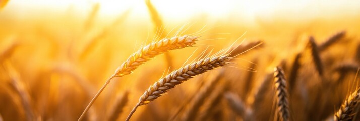 Aufkleber - Golden wheat sways gently in the warm light of a setting sun over a vast agricultural field. Generative AI