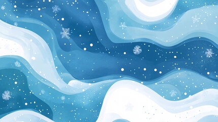 Aufkleber - Snowflakes falling on a blue winter background with wavy shapes