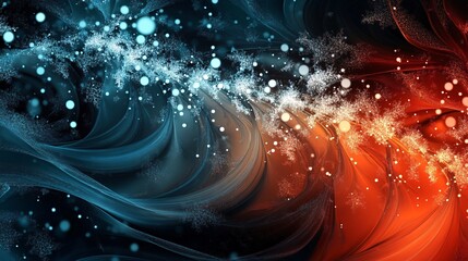 Aufkleber - Christmas snowflakes swirling in a magical winter wonderland with red and blue lights