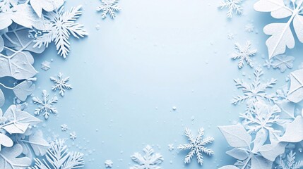 Aufkleber - Christmas background featuring snowflakes and frosty leaves creating a winter wonderland