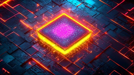 Glowing Tech Chip, Circuit Board Background