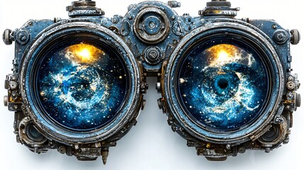 Wall Mural - cosmic binoculars, nebula view, white background, science fiction art