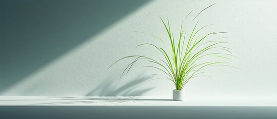 Wall Mural - Minimalist plant in pot, sunlight on wall, modern interior design