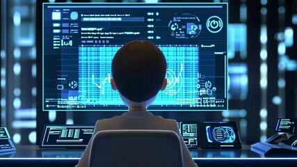 Cyberpunk Cartoonist at Work: Futuristic Data Analysis