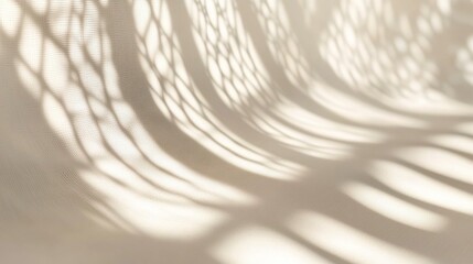 Abstract background with the shadow of a net on a white wall, with light and soft tones, in a minimalistic style, focusing on texture and shape, with clear edges for text or product display,