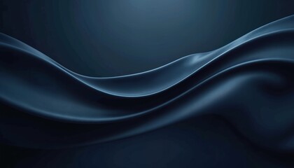 Poster - Dark blue flowing wave fabric abstract background. Elegant textile folds smooth silk material for banner, backdrop, presentation template. Modern dark navy luxury satin cloth surface.