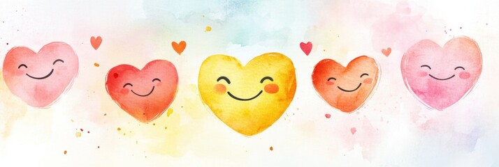Fototapete - Colorful heart watercolor artwork depicting joy and affection in a cheerful arrangement. Generative AI