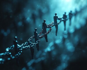 Poster - Connected people icons in a digital chain, communication and information dissemination in society, networking and social interaction, ultrarealistic details, 8K, cinematic lighting