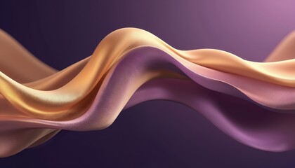 Aufkleber - Elegant wavy silk fabric background. Abstract smooth curves, folds in purple, yellow colors. Satin material luxury wallpaper design. Soft textile decoration with golden art three-dimensional shapes.