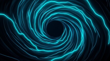Wall Mural - abstract swirling light tunnel in neon blue and dark background