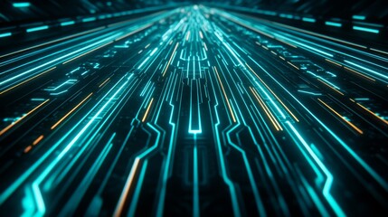 Wall Mural - futuristic digital background with glowing lines and patterns