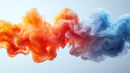 Poster - Abstract image of orange and blue ink swirling in water.