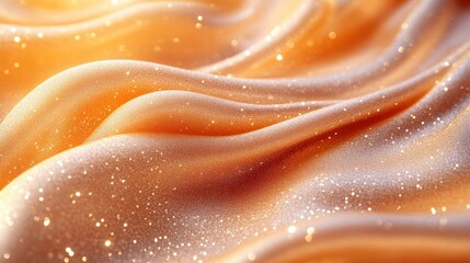 Poster - Abstract image of peach-colored fabric with glitter, softly draped in elegant waves.