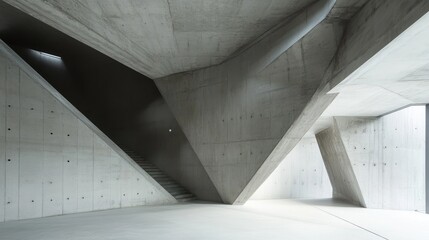 Poster - Abstract interior architectural space with concrete walls and stairs.