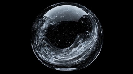 Aufkleber - Abstract sphere with swirling, milky white patterns inside, isolated on black background.