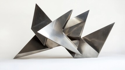 Poster - Abstract stainless steel sculpture with sharp geometric shapes and angular forms.