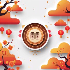 Sticker -  mooncake icon on plain white background Mid Autumn Festival