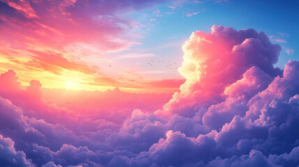 Wall Mural - Soft pastel clouds drifting across the evening sky in a serene sunset view