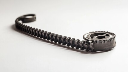 Poster - Close-up of a black timing chain and gear on a white background.