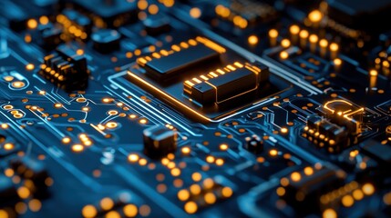 Aufkleber - Close-up of a circuit board with glowing components, showcasing intricate technological details.