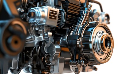 Fototapete - Close-up of a complex, detailed engine showcasing intricate mechanical parts and components.