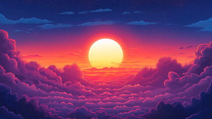 Wall Mural - Vibrant summer sunset sky painting the sky with hues of orange and pink over the horizon