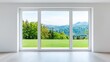 © Suryani - Modern Interior with Large Windows Overlooking Scenic Mountain Landscape and Greenery