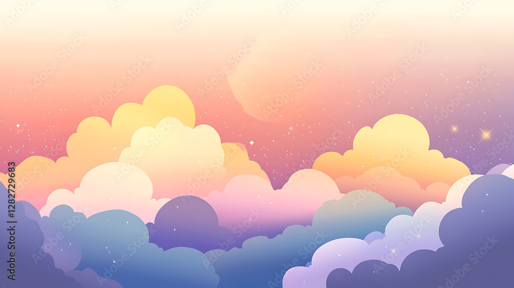 Dreamy Pastel Sky with Fluffy Clouds and Sparkling Stars,A dreamy ...