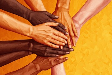 Aufkleber - Interconnected hands representing unity and support among diverse individuals forming a vibrant circle. Generative AI