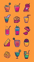 Wall Mural - Holi Sweets and Drinks Icon Set with Traditional Items, Holi