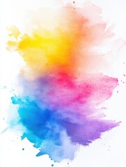 Aufkleber - Vibrant watercolor splash blending hues of yellow, orange, pink, blue, and purple in an artistic expression of color. Generative AI