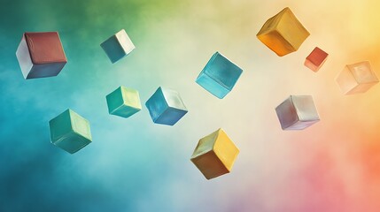 Wall Mural - Colorful Cubes Floating in a Dreamlike Sky