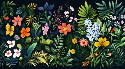 Wall Mural - Vibrant Tropical Floral Paradise: A Lush Tapestry of Exotic Blooms