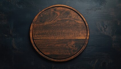 Canvas Print - Dark wood round serving board on textured background