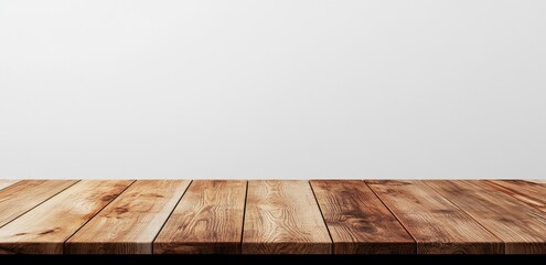 Canvas Print - Wooden table against white wall; product display