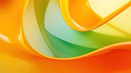 abstract vibrant color curve background, creative graphic wallpaper with orange, yellow and green for presentation, concept of dynamic movement and space, detail of bending plastic sheets