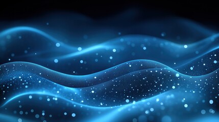 Blue energy waves flow, dark background, digital art