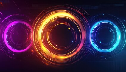 Wall Mural - glowing neon circles abstract tech background