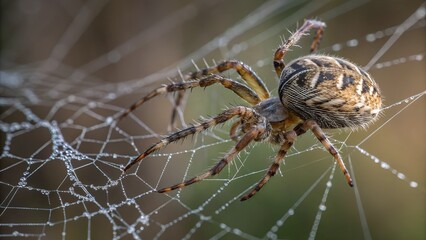 Wall Mural - spider web: a detailed image showcases a spider with its intricate web, a testament to nature's arti